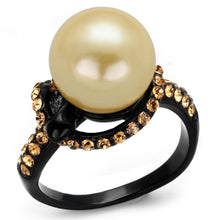 Load image into Gallery viewer, Womens Black Ring Anillo Para Mujer y Ninos Unisex Kids 316L Stainless Steel Ring with Synthetic Pearl in Topaz Gwendyolyn - Jewelry Store by Erik Rayo
