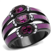 Load image into Gallery viewer, Womens Black Ring Anillo Para Mujer y Ninos Unisex Kids 316L Stainless Steel Ring with Top Grade Crystal in Amethyst Claire - Jewelry Store by Erik Rayo
