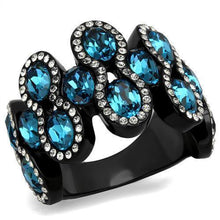 Load image into Gallery viewer, Womens Black Ring Anillo Para Mujer y Ninos Unisex Kids 316L Stainless Steel Ring with Top Grade Crystal in Aquamarine Liliana - Jewelry Store by Erik Rayo
