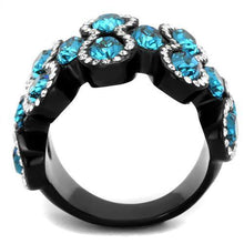 Load image into Gallery viewer, Womens Black Ring Anillo Para Mujer y Ninos Unisex Kids 316L Stainless Steel Ring with Top Grade Crystal in Aquamarine Liliana - Jewelry Store by Erik Rayo
