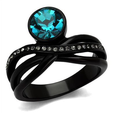 Womens Black Ring Anillo Para Mujer y Ninos Unisex Kids 316L Stainless Steel Ring with Top Grade Crystal in Blue Zircon Catrina - Jewelry Store by Erik Rayo