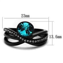 Load image into Gallery viewer, Womens Black Ring Anillo Para Mujer y Ninos Unisex Kids 316L Stainless Steel Ring with Top Grade Crystal in Blue Zircon Catrina - ErikRayo.com
