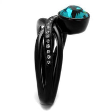 Load image into Gallery viewer, Womens Black Ring Anillo Para Mujer y Ninos Unisex Kids 316L Stainless Steel Ring with Top Grade Crystal in Blue Zircon Catrina - ErikRayo.com
