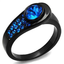 Load image into Gallery viewer, Womens Black Ring Anillo Para Mujer y Ninos Unisex Kids 316L Stainless Steel Ring with Top Grade Crystal in Capri Blue Adelaide - Jewelry Store by Erik Rayo
