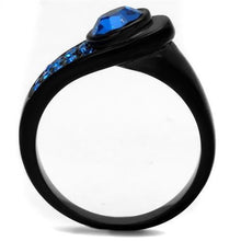 Load image into Gallery viewer, Womens Black Ring Anillo Para Mujer y Ninos Unisex Kids 316L Stainless Steel Ring with Top Grade Crystal in Capri Blue Adelaide - Jewelry Store by Erik Rayo
