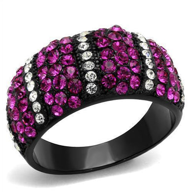 Womens Black Ring Anillo Para Mujer y Ninos Unisex Kids 316L Stainless Steel Ring with Top Grade Crystal in Fuchsia Antoinette - Jewelry Store by Erik Rayo
