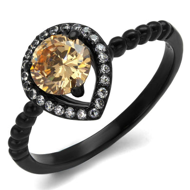 Womens Black Ring Anillo Para Mujer Stainless Steel Ring with AAA Grade CZ in Champagne Hattie - Jewelry Store by Erik Rayo