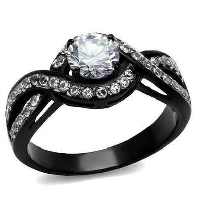 Womens Black Ring Anillo Para Mujer Stainless Steel Ring with AAA Grade CZ in Clear Ariella - Jewelry Store by Erik Rayo