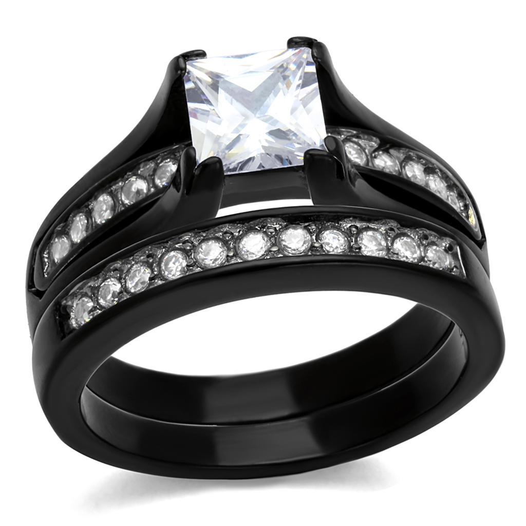 Womens Black Ring Anillo Para Mujer Stainless Steel Ring with AAA Grade CZ in Clear Aurunca - Jewelry Store by Erik Rayo