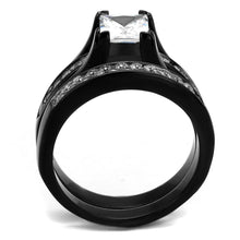 Load image into Gallery viewer, Womens Black Ring Anillo Para Mujer Stainless Steel Ring with AAA Grade CZ in Clear Aurunca - Jewelry Store by Erik Rayo
