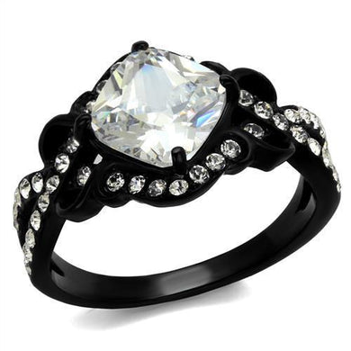 Womens Black Ring Anillo Para Mujer Stainless Steel Ring with AAA Grade CZ in Clear Juliette - Jewelry Store by Erik Rayo