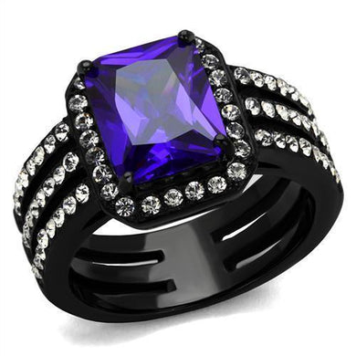 Womens Black Ring Anillo Para Mujer Stainless Steel Ring with AAA Grade CZ in Tanzanite Caprina - Jewelry Store by Erik Rayo