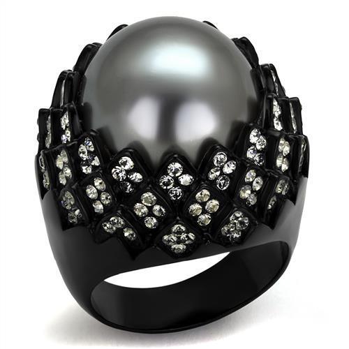 Womens Black Ring Anillo Para Mujer y Ninos Unisex Kids Stainless Steel Ring with Synthetic Pearl in Gray Amarilla - ErikRayo.com
