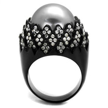 Load image into Gallery viewer, Womens Black Ring Anillo Para Mujer Stainless Steel Ring with Synthetic Pearl in Gray Amarilla - Jewelry Store by Erik Rayo
