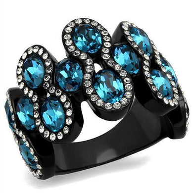 Womens Black Ring Anillo Para Mujer Stainless Steel Ring with Top Grade Crystal in Aquamarine Liliana - Jewelry Store by Erik Rayo