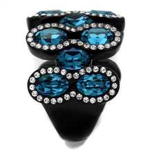 Load image into Gallery viewer, Womens Black Ring Anillo Para Mujer Stainless Steel Ring with Top Grade Crystal in Aquamarine Liliana - Jewelry Store by Erik Rayo
