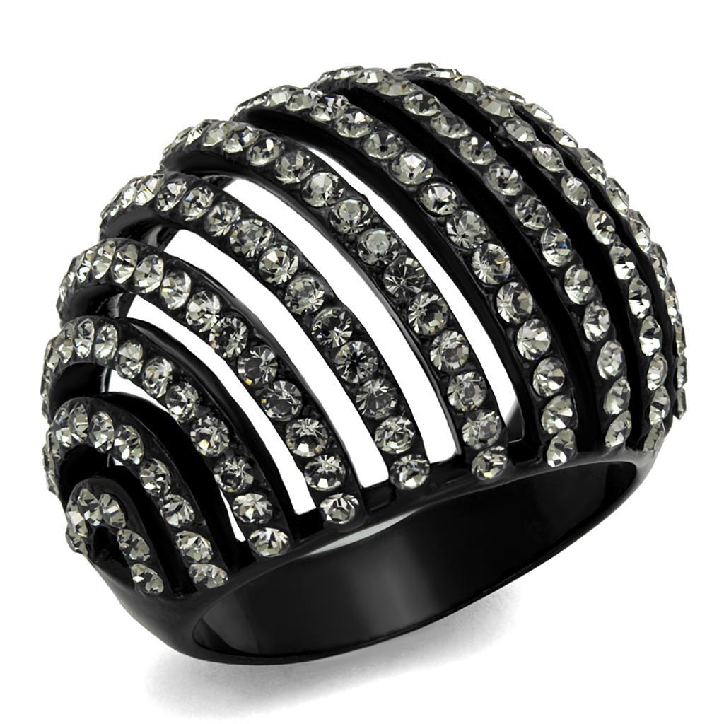 Womens Black Ring Anillo Para Mujer y Ninos Unisex Kids Stainless Steel Ring with Top Grade Crystal in Black Diamond Esmeralda - ErikRayo.com
