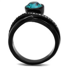 Load image into Gallery viewer, Womens Black Ring Anillo Para Mujer y Ninos Unisex Kids Stainless Steel Ring with Top Grade Crystal in Blue Zircon Catrina - ErikRayo.com
