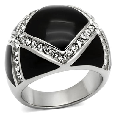 Womens Black Ring Anillo Para Mujer Stainless Steel Ring with Top Grade Crystal in Clear - Jewelry Store by Erik Rayo