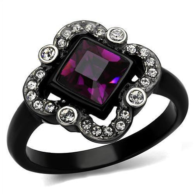 Womens Black Ring Anillo Para Mujer Stainless Steel Ring with Top Grade Crystal in Fuchsia Katrina - Jewelry Store by Erik Rayo