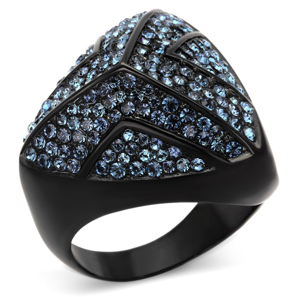 Womens Black Ring Anillo Para Mujer Stainless Steel Ring with Top Grade Crystal in Montana Cento - Jewelry Store by Erik Rayo