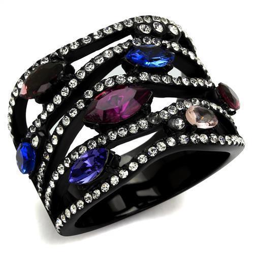 Womens Black Ring Anillo Para Mujer y Ninos Unisex Kids Stainless Steel Ring with Top Grade Crystal in Multi Color Susannah - Jewelry Store by Erik Rayo