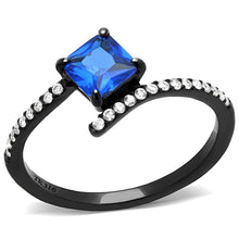 Load image into Gallery viewer, Womens Black Ring Blue Petite Anillo Para Mujer Stainless Steel Ring with Synthetic Spinel in London Blue Potenza - Jewelry Store by Erik Rayo
