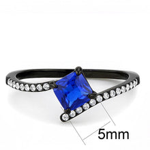 Load image into Gallery viewer, Womens Black Ring Blue Petite Anillo Para Mujer Stainless Steel Ring with Synthetic Spinel in London Blue Potenza - Jewelry Store by Erik Rayo
