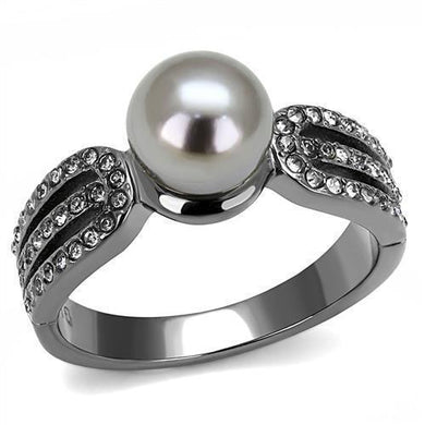 Womens Black Ring Pearl Anillo Para Mujer y Ninos Girls 316L Stainless Steel Ring with Synthetic Pearl in Gray Yanet - Jewelry Store by Erik Rayo