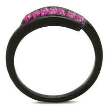 Load image into Gallery viewer, Womens Black Ring Rose Pink Anillo Para Mujer y Ninos Kids 316L Stainless Steel Ring with Top Grade Crystal in Fuchsia Bassano - Jewelry Store by Erik Rayo

