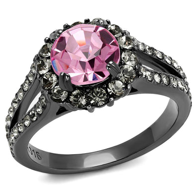Womens Black Ring Rose Pink Anillo Para Mujer y Ninos Kids 316L Stainless Steel Ring with Top Grade Crystal in Light Rose Edith - Jewelry Store by Erik Rayo