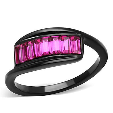 Womens Black Ring Rose Pink Anillo Para Mujer Stainless Steel Ring with Top Grade Crystal in Fuchsia Bassano - Jewelry Store by Erik Rayo