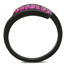Load image into Gallery viewer, Womens Black Ring Rose Pink Anillo Para Mujer Stainless Steel Ring with Top Grade Crystal in Fuchsia Bassano - Jewelry Store by Erik Rayo
