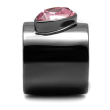 Load image into Gallery viewer, Womens Black Ring Rose Pink Anillo Para Mujer y Ninos Kids Stainless Steel Ring with Top Grade Crystal in Light Rose Constantine - Jewelry Store by Erik Rayo
