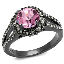 Load image into Gallery viewer, Womens Black Ring Rose Pink Anillo Para Mujer y Ninos Kids Stainless Steel Ring with Top Grade Crystal in Light Rose Edith - Jewelry Store by Erik Rayo
