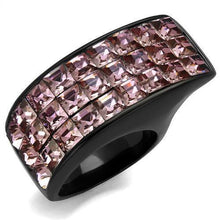 Load image into Gallery viewer, Womens Black Ring Rose Pink Anillo Para Mujer y Ninos Unisex Kids 316L Stainless Steel Ring with Top Grade Crystal in Light Rose Catherine - Jewelry Store by Erik Rayo
