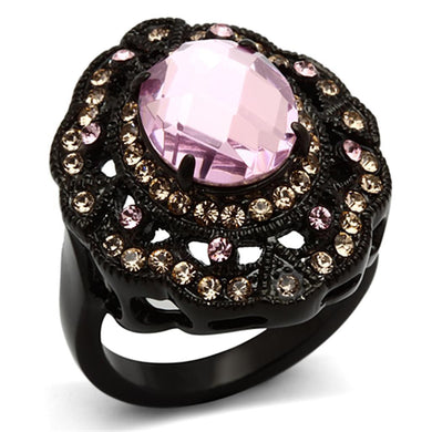 Womens Black Ring Rose Pink Anillo Para Mujer y Ninos Unisex Kids 316L Stainless Steel Ring with Top Grade Crystal in Light Rose - Jewelry Store by Erik Rayo