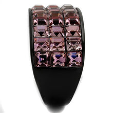 Load image into Gallery viewer, Womens Black Ring Rose Pink Anillo Para Mujer y Ninos Unisex Kids Stainless Steel Ring with Top Grade Crystal in Light Rose Catherine - Jewelry Store by Erik Rayo
