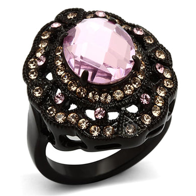 Womens Black Ring Rose Pink Anillo Para Mujer Stainless Steel Ring with Top Grade Crystal in Light Rose - Jewelry Store by Erik Rayo