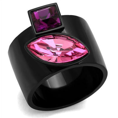 Womens Black Ring Rose Pink Anillo Para Mujer Stainless Steel Ring with Top Grade Crystal in Rose Athena - Jewelry Store by Erik Rayo