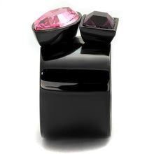 Load image into Gallery viewer, Womens Black Ring Rose Pink Anillo Para Mujer y Ninos Unisex Kids Stainless Steel Ring with Top Grade Crystal in Rose Athena - Jewelry Store by Erik Rayo
