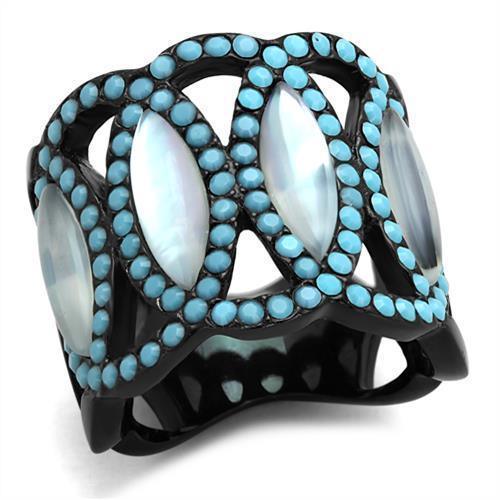 Womens Black Turquoise Ring Anillo Para Mujer y Ninos Kids 316L Stainless Steel Ring with Precious Stone Conch in White Cantu - Jewelry Store by Erik Rayo
