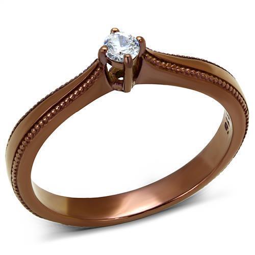 Womens Coffee Brown Ring Anillo Cafe Para Mujer 316L Stainless Steel with AAA Grade CZ in Clear Campania - Jewelry Store by Erik Rayo