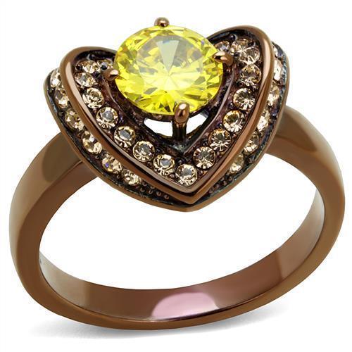 Womens Coffee Brown Ring Anillo Cafe Para Mujer 316L Stainless Steel with AAA Grade CZ in Topaz Faenza - ErikRayo.com