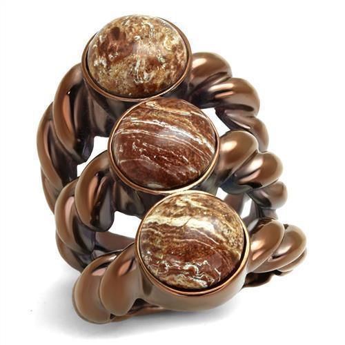 Womens Coffee Brown Ring Anillo Cafe Para Mujer 316L Stainless Steel with Semi-Precious Oligoclase in Multi Color Sora - Jewelry Store by Erik Rayo