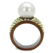 Load image into Gallery viewer, Womens Coffee Brown Ring Anillo Cafe Para Mujer 316L Stainless Steel with Synthetic Pearl in White Emilia - Jewelry Store by Erik Rayo
