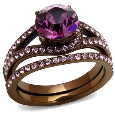 Womens Coffee Brown Ring Anillo Cafe Para Mujer 316L Stainless Steel with Top Grade Crystal in Amethyst Argeta - Jewelry Store by Erik Rayo