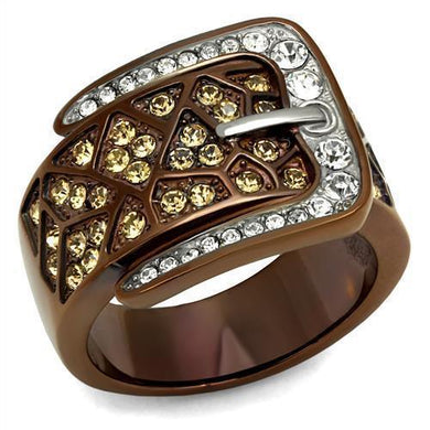 Womens Coffee Brown Ring Anillo Cafe Para Mujer 316L Stainless Steel with Top Grade Crystal in Citrine Yellow Guastalla - Jewelry Store by Erik Rayo