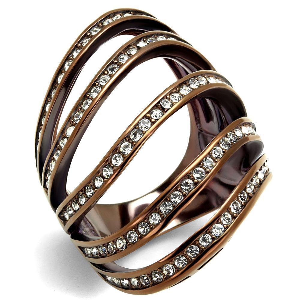 Womens Coffee Brown Ring Anillo Cafe Para Mujer 316L Stainless Steel with Top Grade Crystal in Clear Latina - Jewelry Store by Erik Rayo
