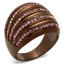 Load image into Gallery viewer, Womens Coffee Brown Ring Anillo Cafe Para Mujer 316L Stainless Steel with Top Grade Crystal in Light Rose Matera - Jewelry Store by Erik Rayo
